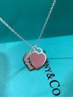 Return to Tiffany & Co. Pink Double Heart Tag Pendant